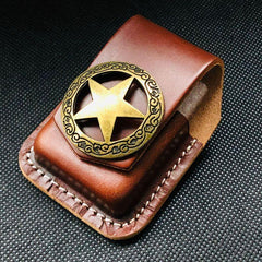 Black Handmade Leather Mens Cap Fish Zippo Lighter Holders Lighter Case For Men - iwalletsmen