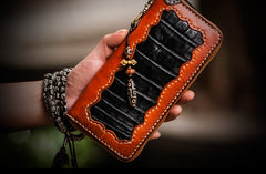 Handmade Leather Mens Chain Biker Wallet Cool Leather Wallet Long Clutch Wallets for Men