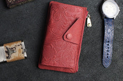 Handmade Leather Floral Mens Cool Key Wallet Wallet Card Holder Small Card Keychain Wallets for Men