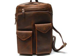 Cool Brown Leather Mens Backpack Travel Backpacks Laptop Backpack for men - iwalletsmen
