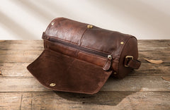 Cool Small Mens Leather Barrel Bag Messenger Bags Shoulder Bags  for Men - iwalletsmen