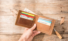 Vintage Leather Mens Small Wallets Bifold Slim Front Pocket Wallet for Men - iwalletsmen