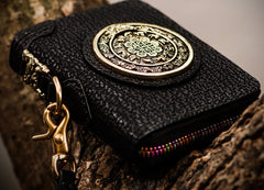 Handmade Leather Biker Wallet Mens Cool billfold Chain Wallet Trucker Wallet with Chain