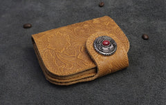 Handmade Leather Floral Mens Cool Biker Wallet Leather Wallet Men billfold Wallets Bifold for Men
