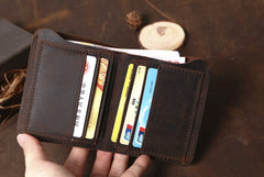 Cool Coffee Leather Mens Small Wallets Bifold Vintage Slim billfold Wallet for Men - iwalletsmen