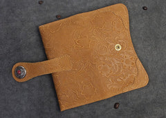 Handmade Leather Floral Mens Cool Travel Long Wallet Card Holder Card Slim Clutch Wallets for Men