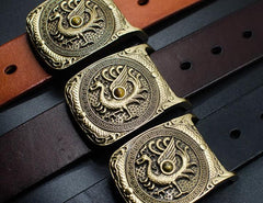 Handmade Genuine Leather Punk Rock Guan Yu Mens Cool Men Biker Trucker Leather Belt