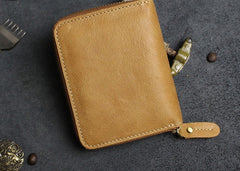 Handmade Leather Mens Cool Slim Leather Wallet Men Zipper billfold Wallets Bifold for Men