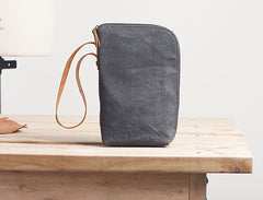 Cool Canvas Leather Mens Large Clutch Wallet Zipper Wristlet Bag Purse for Men - iwalletsmen