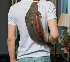 Canvas Leather Mens Fanny Pack Canvas Waist Bag Small Canvas Chest Bag for Men - iwalletsmen