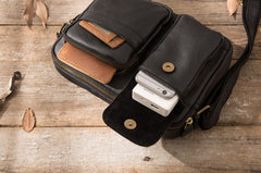 black messenger crossbody bag Black Leather Messenger Bag Men's Black Crossbody Bag Small Black Messenger Bag
