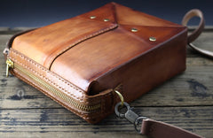 Handmade Vintage Brown Leather Mens Box Bag Shoulder Bag Messenger Bag for Men - iwalletsmen