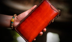 Handmade Leather Mens Tibetan Chain Biker Wallet Cool Leather Wallet Long Clutch Wallets for Men