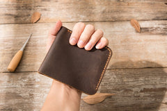 Cool Leather Mens Coffee Slim Small Wallet Bifold Vintage billfold Wallet for Men - iwalletsmen