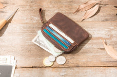 Leather Mens Coin Holders Slim Front Pocket Wallet Change Wallet for Men - iwalletsmen