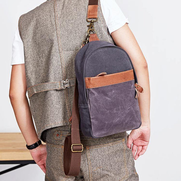 Canvas Mens Navy Sling Bag Sling Backpack One Shoulder Packs Chest Bags for men - iwalletsmen