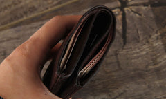 Handmade Genuine Leather Mens Cool Slim Leather Wallet Men Small Wallets Bifold for Men