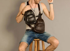 Cool Leather Mens Sling Bag Sling Shoulder Bags Sling Backpack Chest Bag for men - iwalletsmen