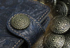 Handmade Leather Floral Mens Cool Key Wallet Wallet Card Holder Small Card Keychain Wallets for Men