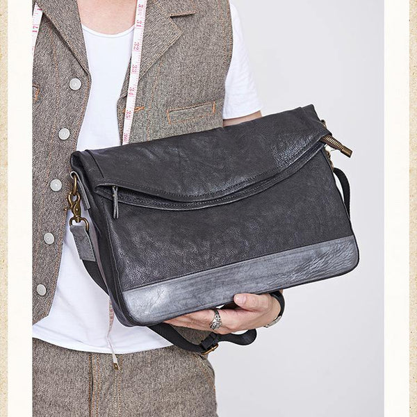 Cool Mens Black Leather Courier Bags Side Bags Leather Messenger Bags Postman Bag for Men - iwalletsmen