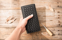 Cool Black Braided Leather Mens Long Wallet Long Wallet for Men - iwalletsmen