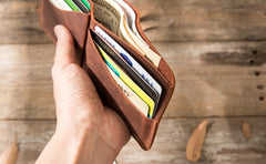 Brown Cool Leather Mens Small Wallet Bifold Vintage Slim billfold Wallet for Men - iwalletsmen