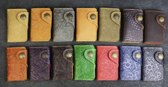 Handmade Leather Floral Mens Cool Key Wallet Wallet Card Holder Small Card Keychain Wallets for Men