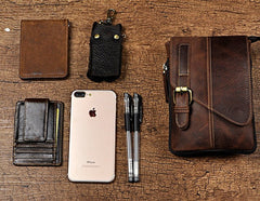 Mens Leather Small Side Bag COURIER BAGs Waist Pouch Holster Belt Case Belt Pouch for Men - iwalletsmen
