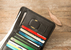 Black Cool Leather Mens Small Wallet Trifold Vintage billfold Wallet for Men - iwalletsmen