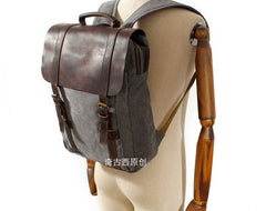 Cool Canvas Leather Mens Laptop Backpack Canvas Travel Backpack Canvas School Backpack for Men - iwalletsmen