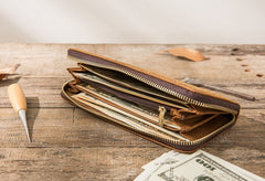 Cool Leather Mens Braided Long Zipper Clutch Wallet Long Wallet for Men - iwalletsmen