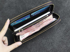 Handmade Leather Floral Mens Cool Travel Long Wallet Card Holder Card Slim Clutch Wallets for Men