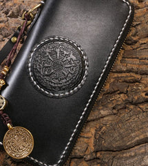Handmade Leather Mens Chain Biker Wallet Cool Leather Wallet Long Phone Wallets for Men
