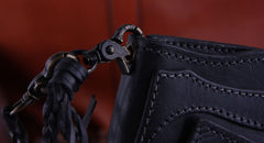 Handmade Genuine Leather Mens Cool Biker Chain Wallet Long Leather Wallet Clutch Wristlet Wallet for Men