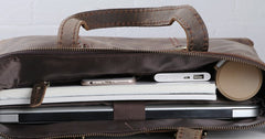 Cool Coffee Leather Mens Briefcase Work Bag Laptop Bag Business Bag for Men - iwalletsmen
