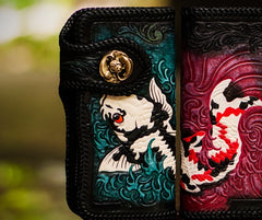 Handmade Leather Carp Mens Chain Biker Wallet Cool Leather Wallet With Chain Wallets for Men