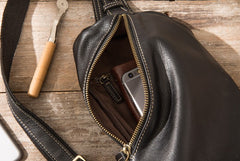Mens Black Leather Sling Bag Sling Shoulder Bag Sling Backpack for men - iwalletsmen