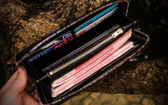Handmade Leather Tooled Yellow Jambhala Mens Chain Biker Wallet Cool Leather Wallet Zipper Long Phone Wallets for Men