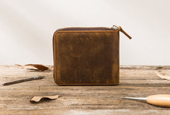 Cool Leather Vintage Mens Small Wallets Zipper billfold Wallets for Men - iwalletsmen