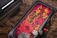 Handmade Leather Carp Mens Chain Biker Wallet Cool Leather Wallet Long Phone Wallets for Men - iwalletsmen