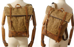 Cool Waxed Canvas Leather Mens Backpacks Canvas Travel Backpack Canvas School Backpack for Men - iwalletsmen