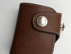 Handmade Leather Biker Wallet Mens Cool billfold Chain Wallet Trucker Wallet with Chain