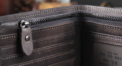 Handmade Genuine Leather Mens Cool Slim Leather Wallet Men Small Wallets Bifold for Men
