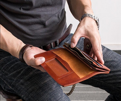Handmade Mens Cool Leather Chain Wallet Biker Trucker Wallet with Chain for Men - iwalletsmen