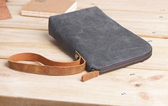 Cool Canvas Leather Mens Large Clutch Wallet Zipper Wristlet Bag Purse for Men - iwalletsmen