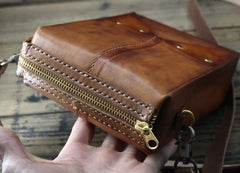 Handmade Vintage Brown Leather Mens Box Bag Shoulder Bag Messenger Bag for Men - iwalletsmen