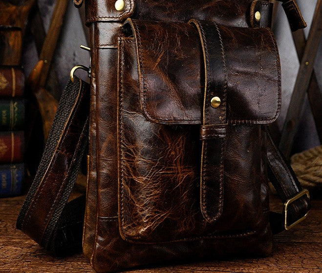 Mens Leather Small COURIER BAG Side Bag Waist Bag Holster Belt Case Belt Pouch for Men - iwalletsmen