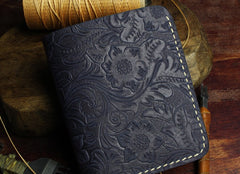 Handmade Leather Floral Mens Cool Slim Leather Wallet Men billfold Wallets Bifold for Men