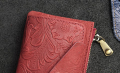 Handmade Leather Floral Mens Cool Key Wallet Wallet Card Holder Small Card Keychain Wallets for Men