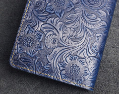 Handmade Leather Floral Mens Cool billfold Wallet Passport Card Holder Small Card Slim Wallets for Men